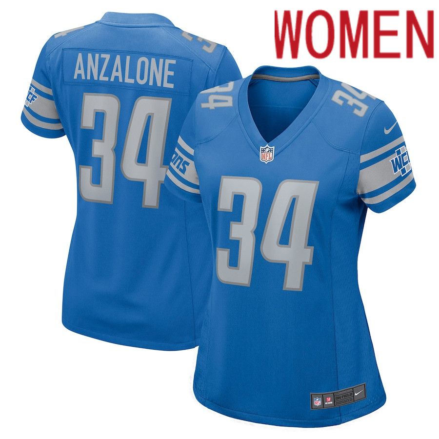 Cheap Women Detroit Lions 34 Alex Anzalone Nike Blue Nike Game NFL Jersey